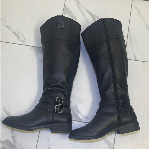 American Eagle Riding Boots Black Knee-High Buckle Details Zippers Sz 9.5 - Picture 7 of 13